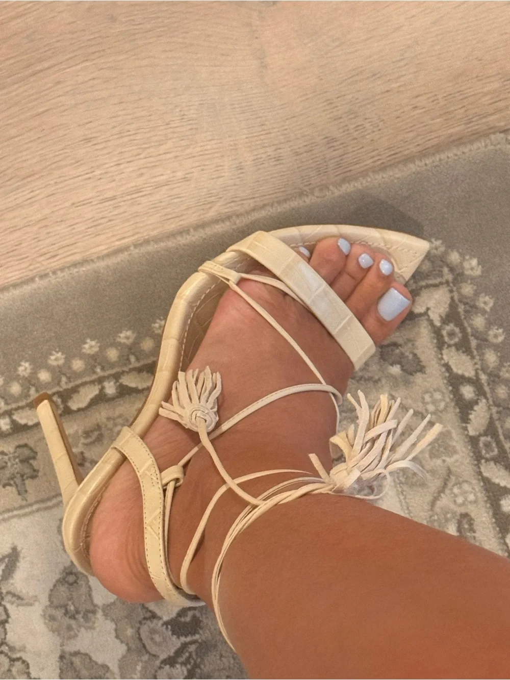 SCHUTZ Ivory Lace-Up Pointed Stiletto Sandals